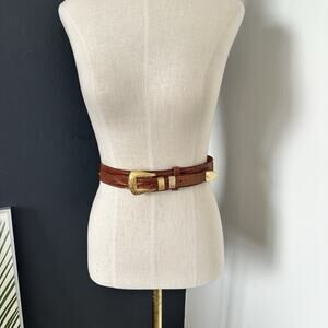 JUSTIN Cognac Brown Genuine LIZARD 547R Belt Nickel Silver Size 28